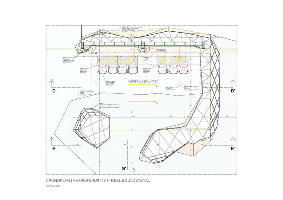 Grondplan verbruiksruimte + deel boulderen schaal 1/20